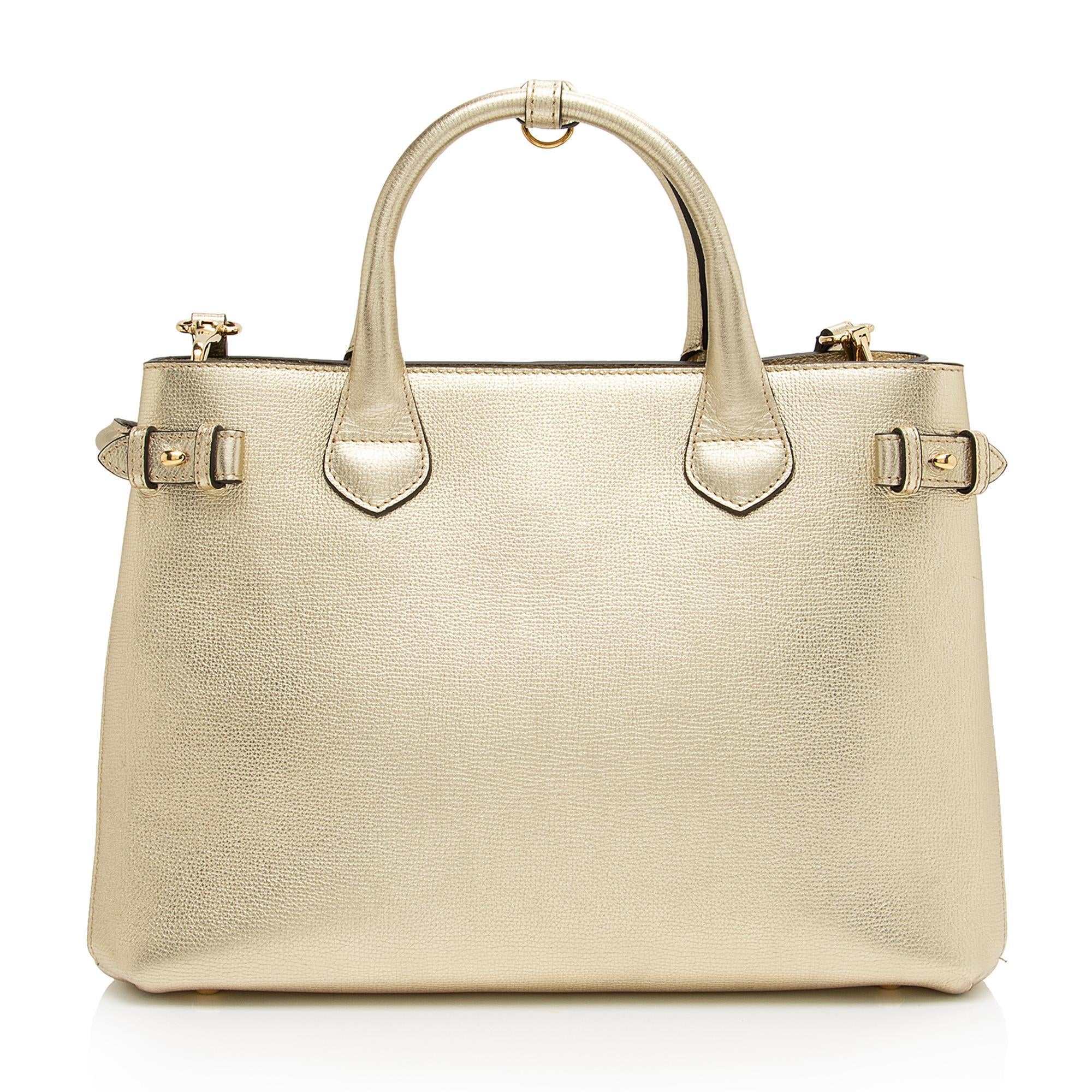 Burberry House Check Metallic Leather Banner Medium Tote (SHF-81DUmX)