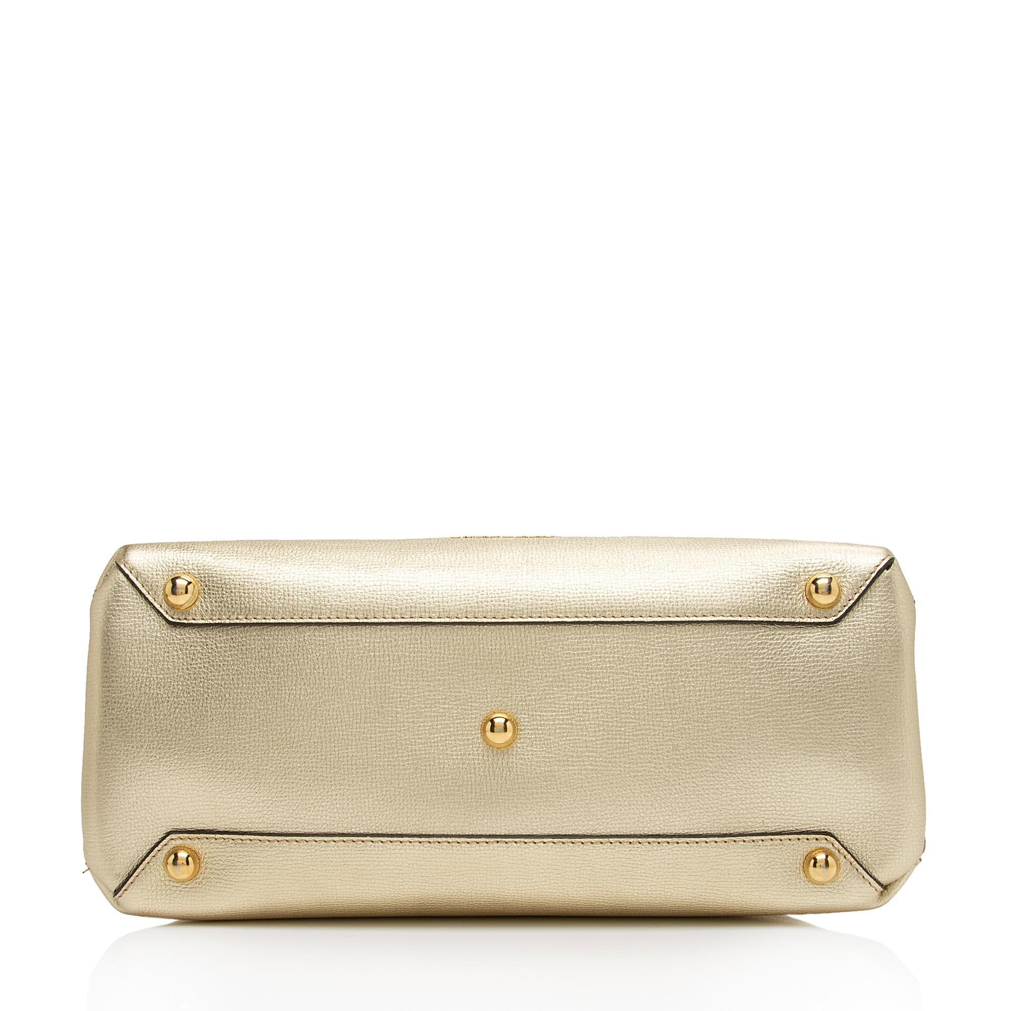 Burberry House Check Metallic Leather Banner Medium Tote (SHF-81DUmX)