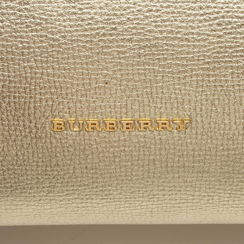 Burberry House Check Metallic Leather Banner Medium Tote (SHF-81DUmX)