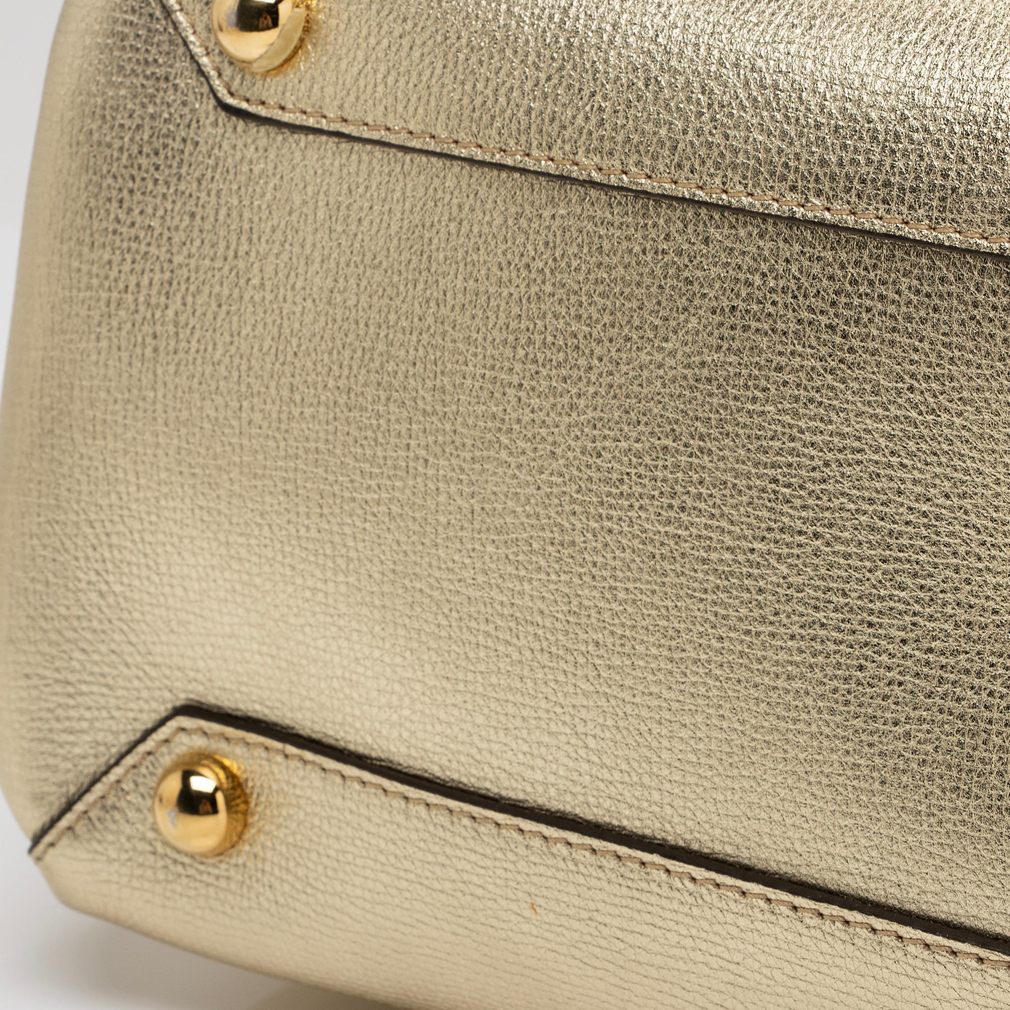 Burberry House Check Metallic Leather Banner Medium Tote (SHF-81DUmX)