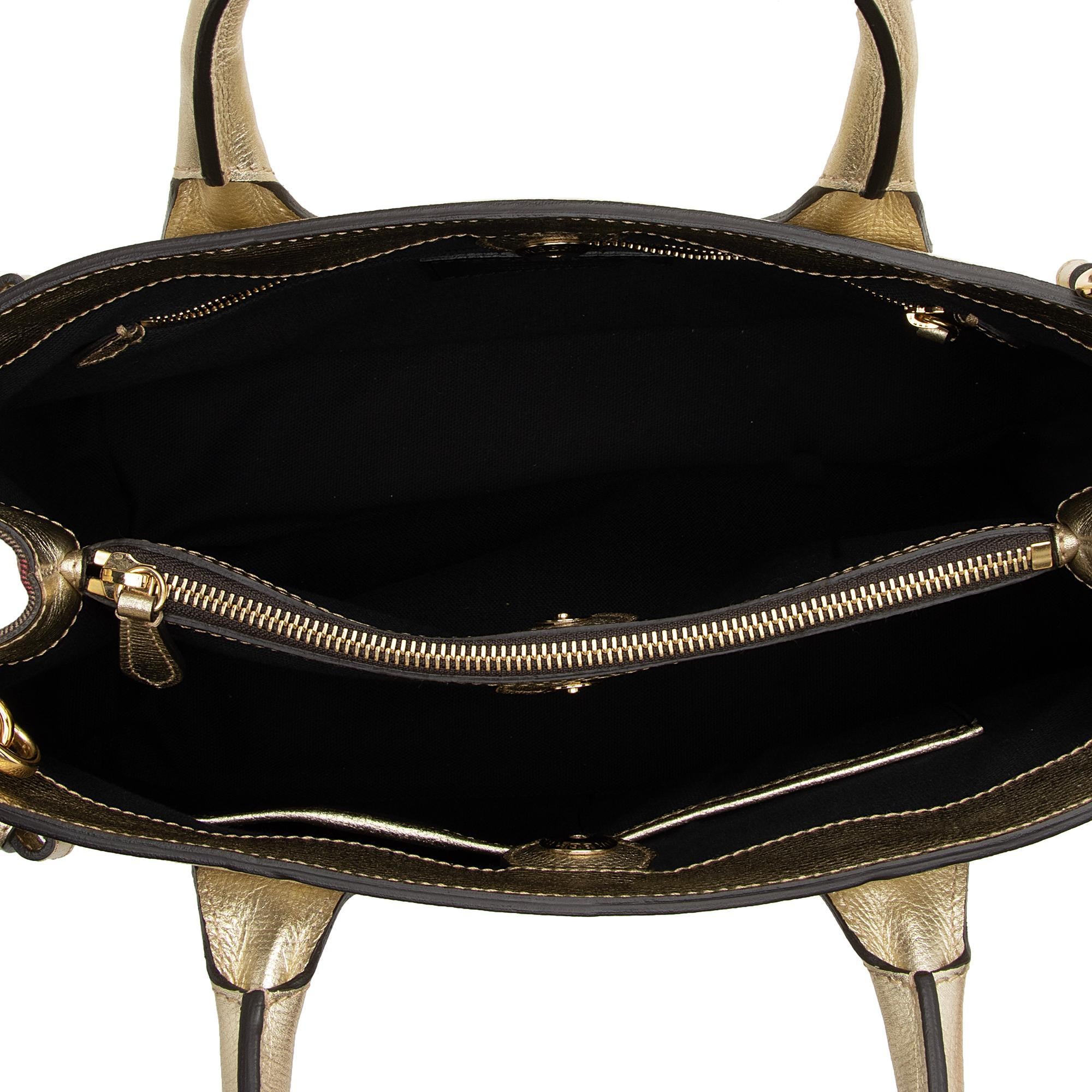 Burberry House Check Metallic Leather Banner Medium Tote (SHF-81DUmX)