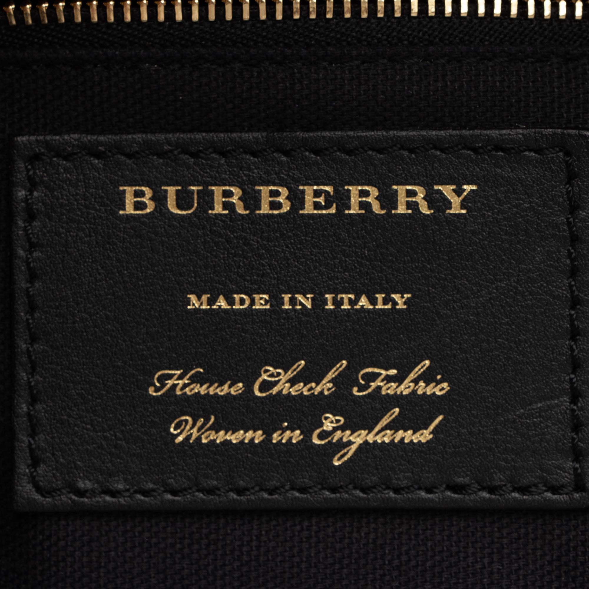 Burberry House Check Metallic Leather Banner Medium Tote (SHF-81DUmX)