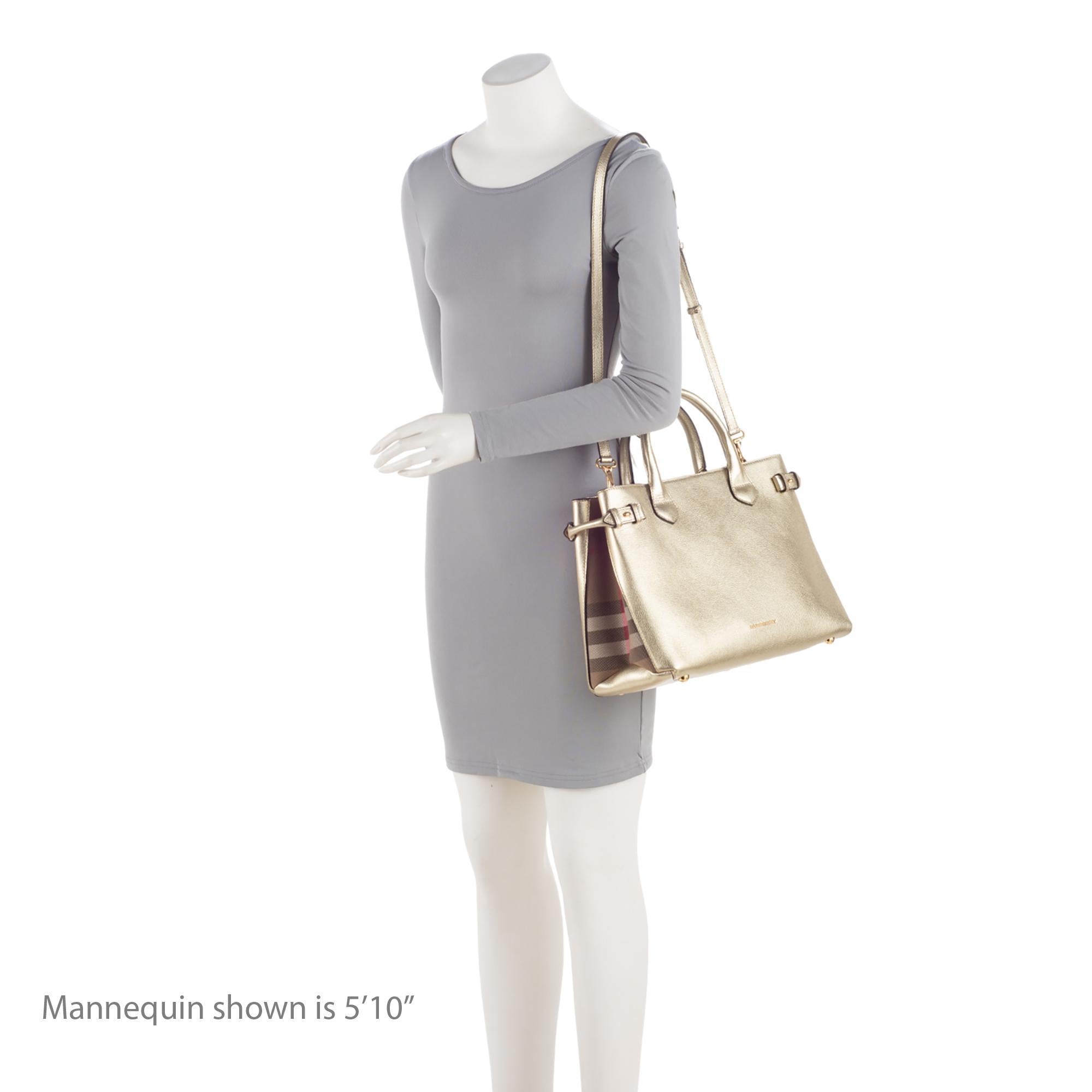 Burberry House Check Metallic Leather Banner Medium Tote (SHF-81DUmX)