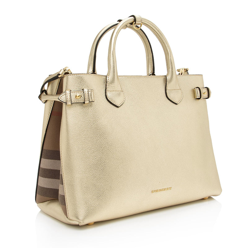 Burberry House Check Metallic Leather Banner Medium Tote (SHF-81DUmX) –  LuxeDH