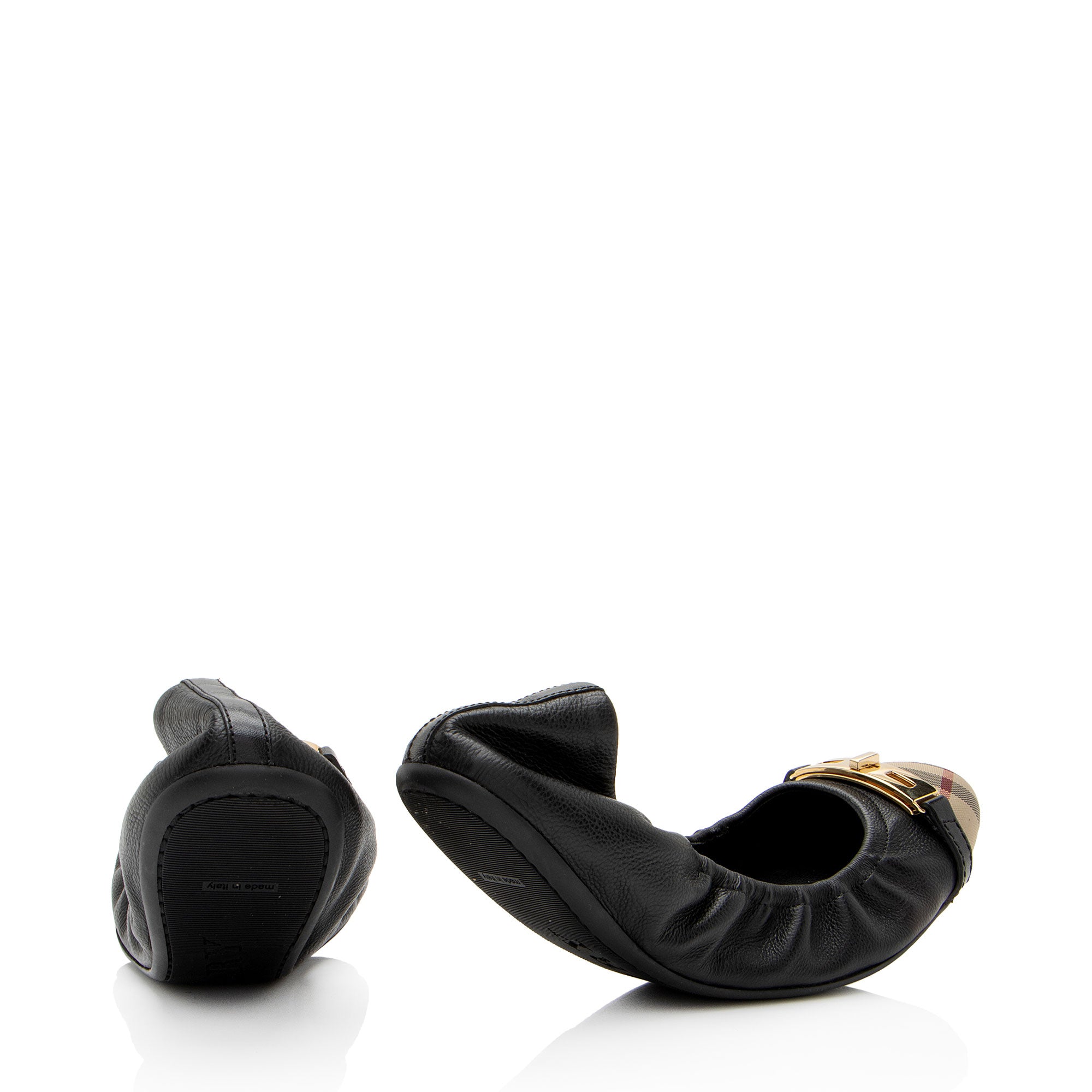 Burberry Leather Nova Check Cap Toe Scrunch Ballet Flats - Size 9 / 39 (SHF-I5qjdB)