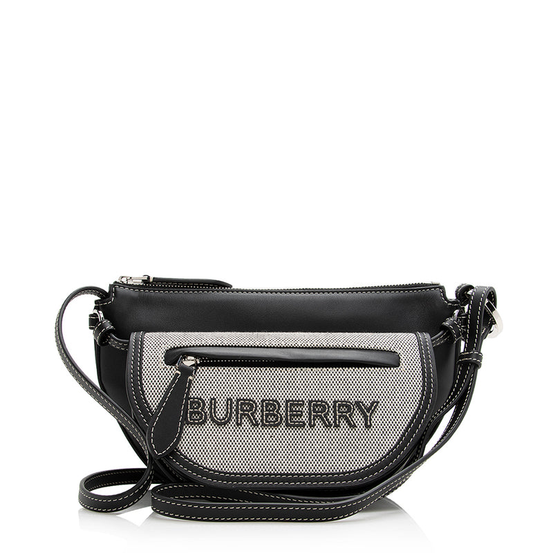 Burberry Black/Grey Canvas and Leather Small Olympia Belt Bag