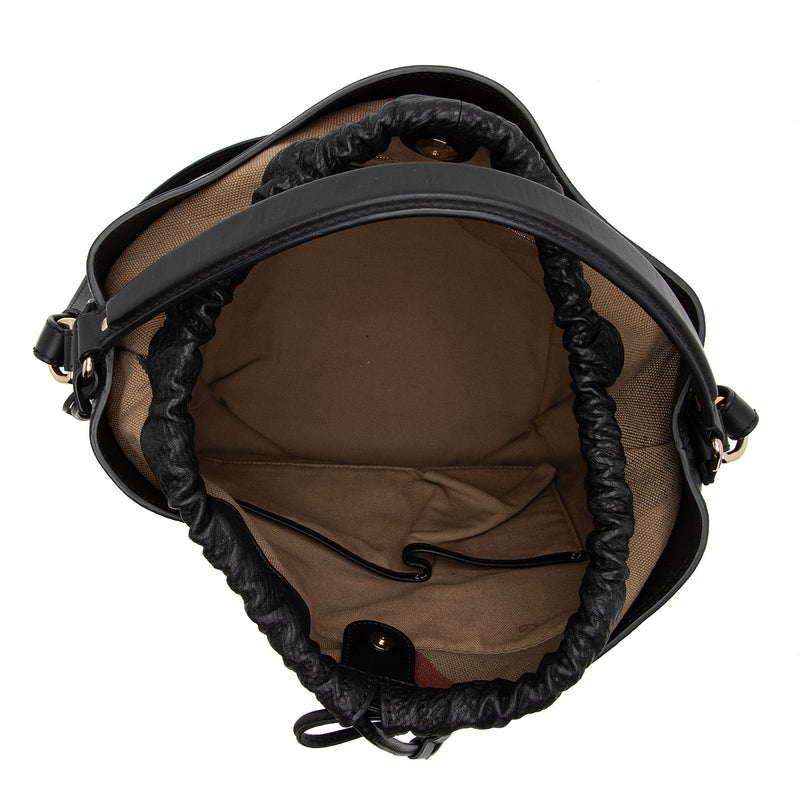 Burberry Leather Drawstring Susanna Bucket Bag (SHF-EjwCUX)