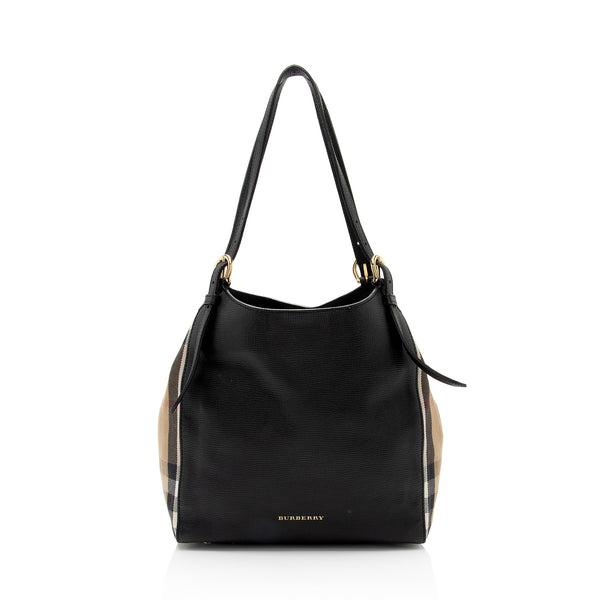 Burberry Leather House Check Canterbury Small Tote (SHF-Rt5UJm)
