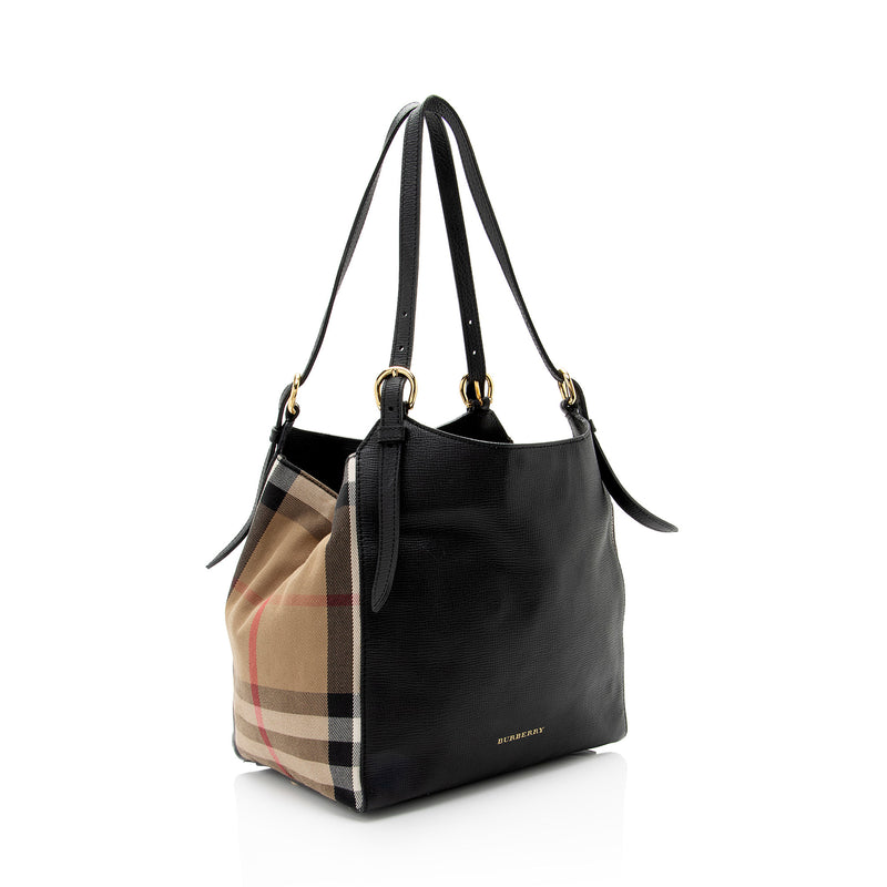 Burberry Leather House Check Canterbury Small Tote (SHF-Rt5UJm)
