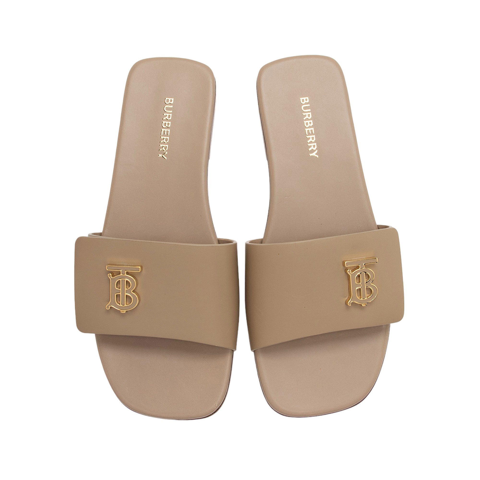 Burberry Leather TB Plaque Sandals - Size 7.5 / 37.5 (SHF-CooxDZ)