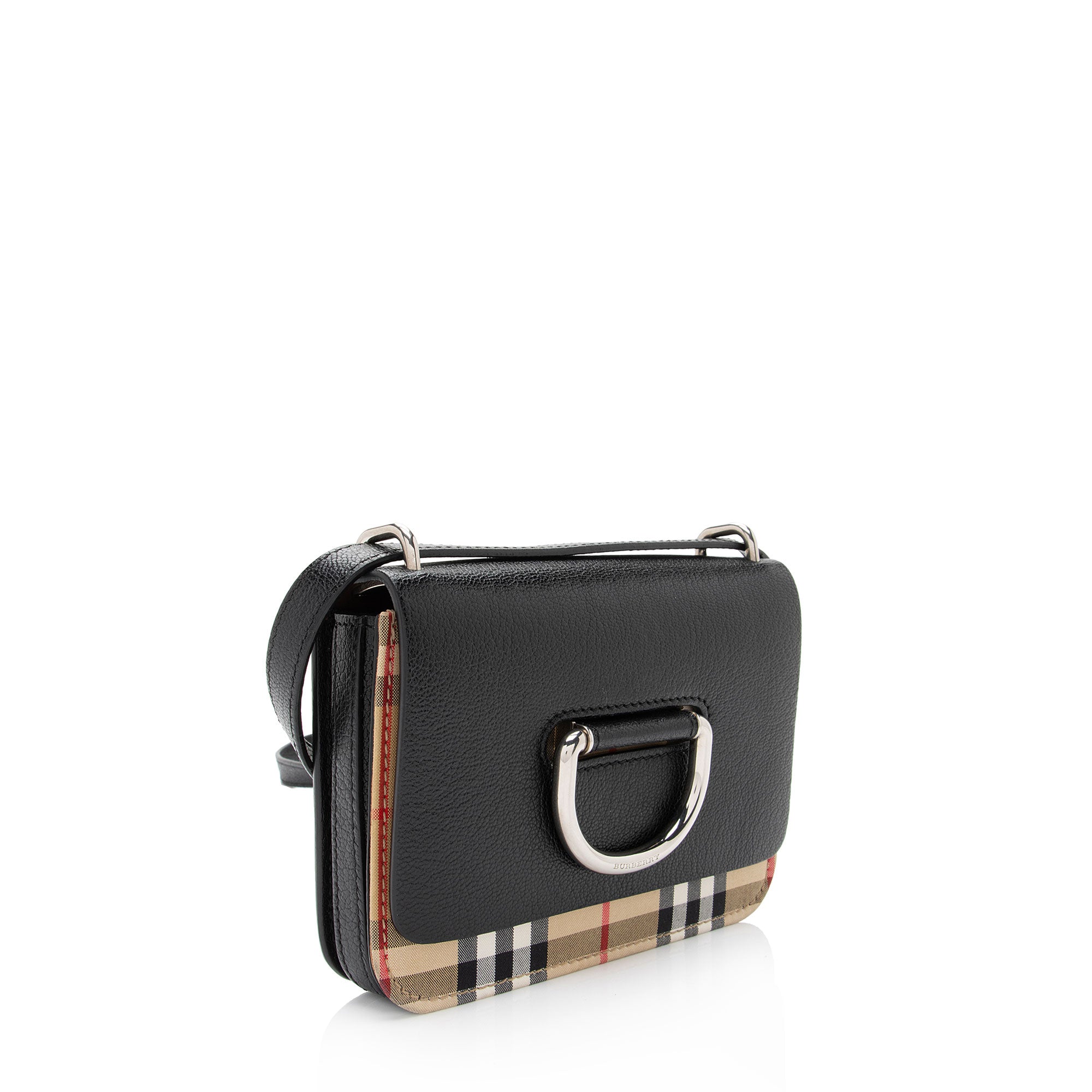 Burberry Leather Vintage Check D-Ring Mini Crossbody Bag (SHF-ltBVNi)