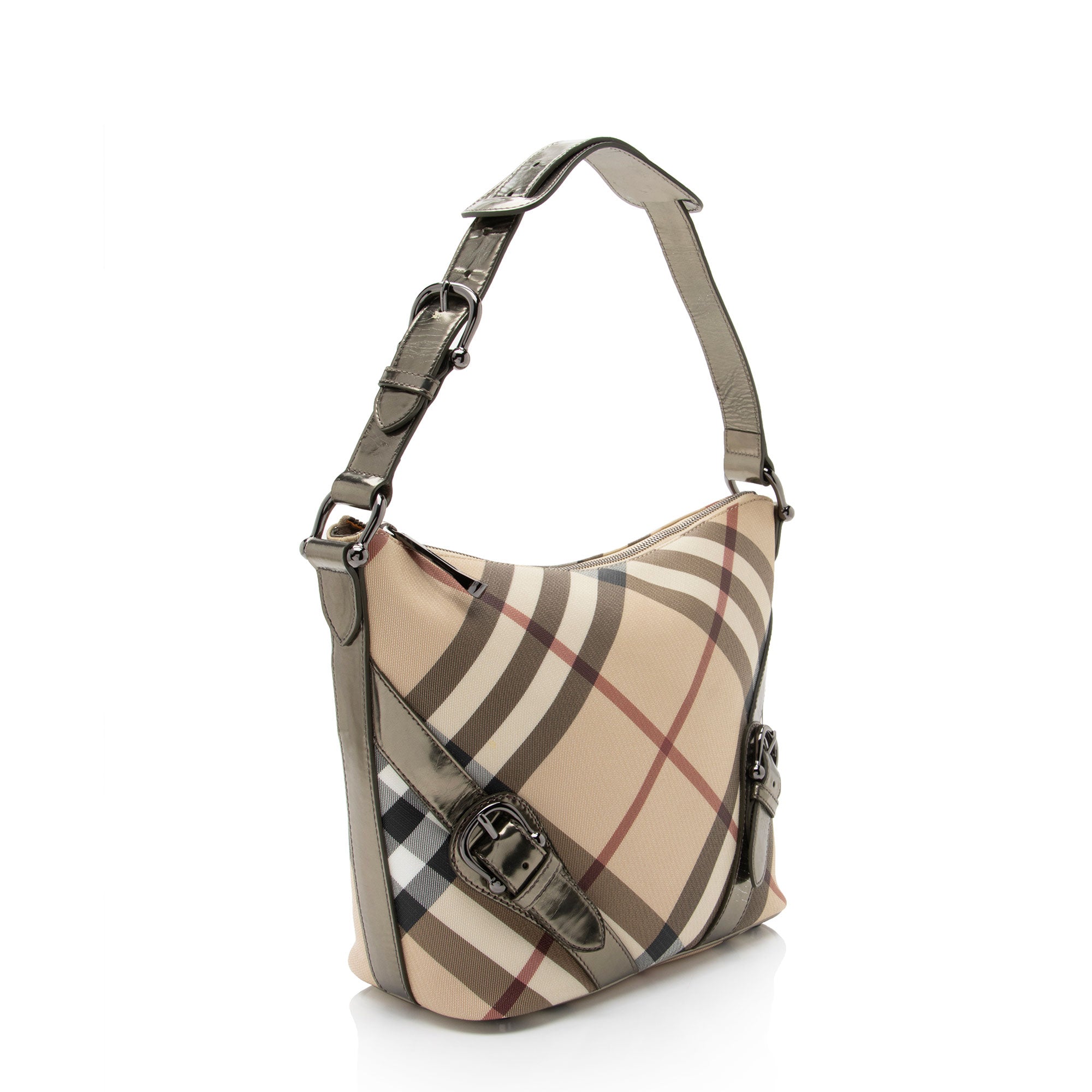 Burberry Metallic Patent Leather Nova Check Buckle Hobo