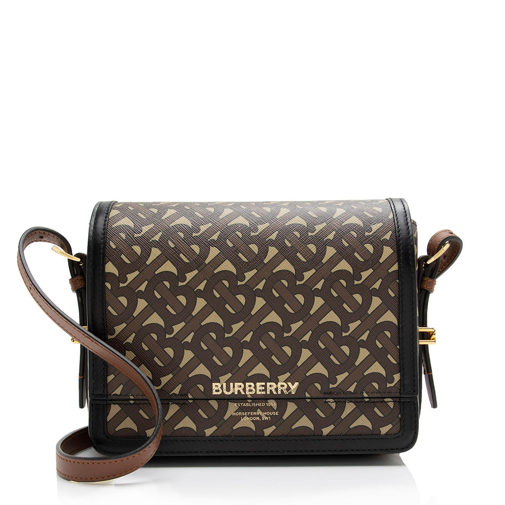 BURBERRY: e-canvas tote bag with monogram print - Brown