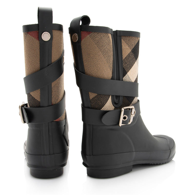 Burberry Nova Check Holloway Rain Boots - Size 7 / 37 (SHF-FZkJn0)