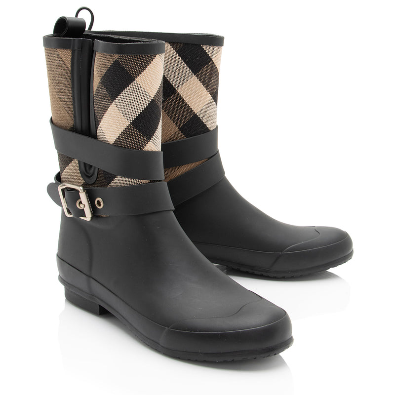 Burberry Nova Check Holloway Rain Boots - Size 7 / 37 (SHF-FZkJn0)