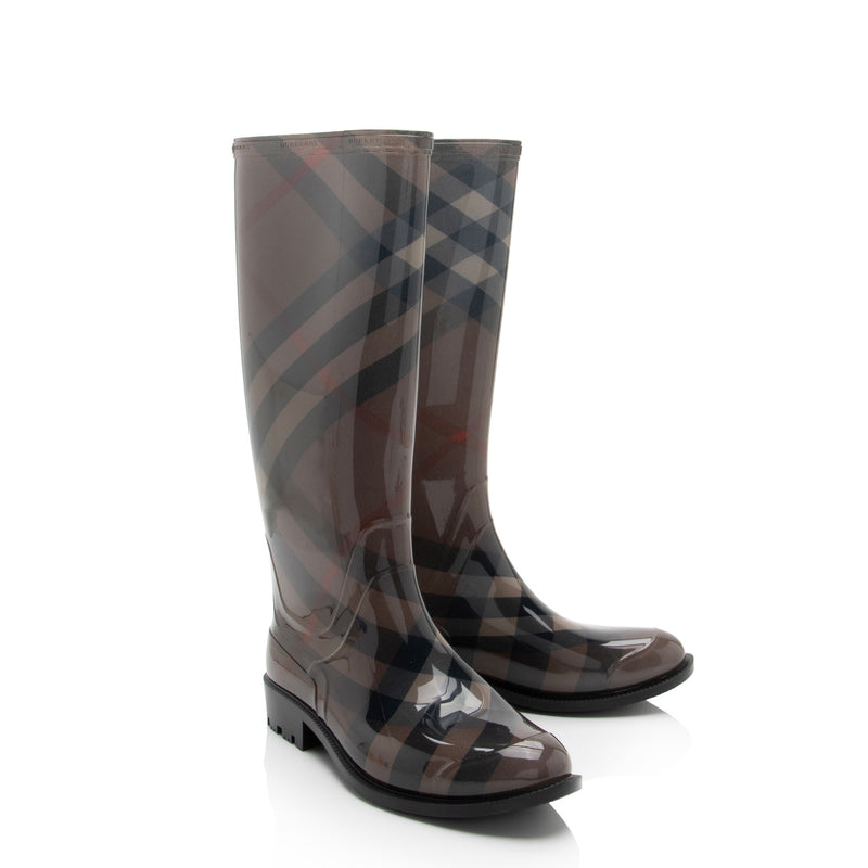 Burberry Nova Check Rubber Rain Boots - Size 7 / 37 (SHF-Dg5HId)