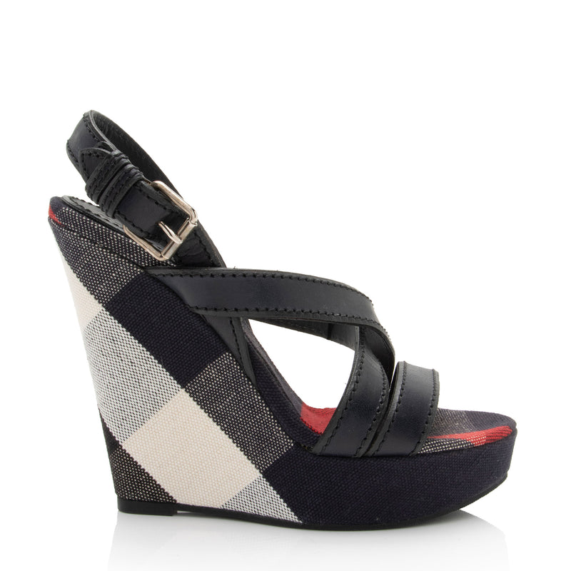 Burberry Nova Check Wedge Sandals Size 8 38 SHF sxYHVX LuxeDH