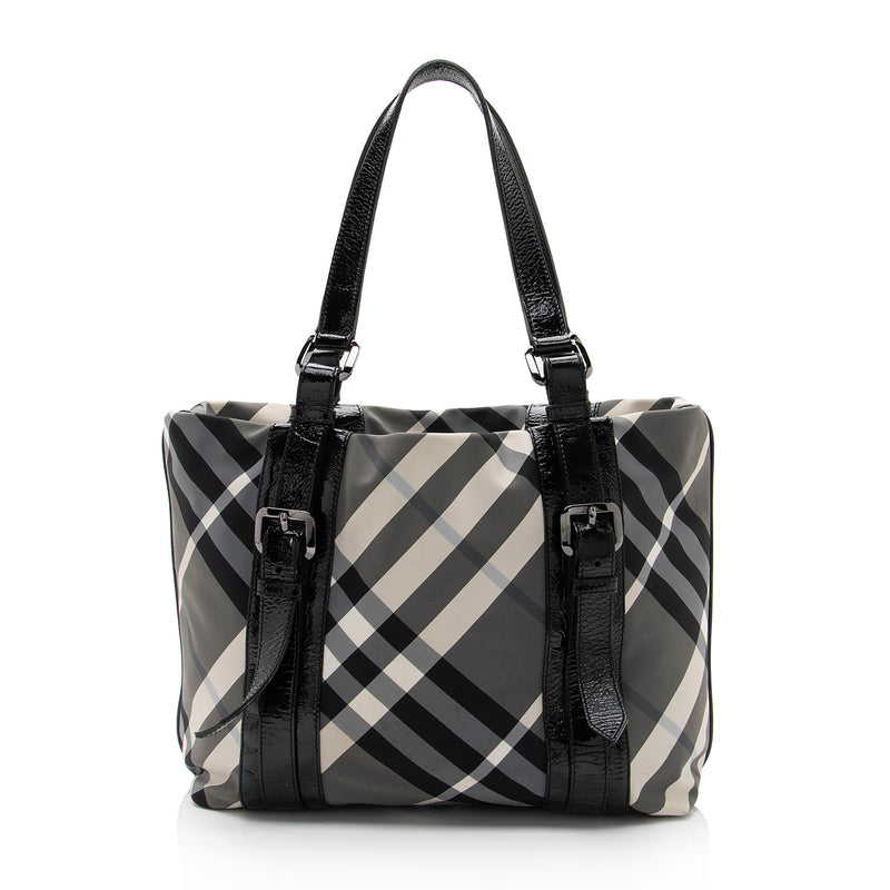 Burberry Nylon Beat Check Lowry Medium Tote (SHF-I5tUwx)