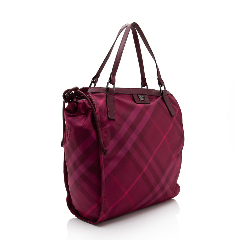 Burberry Nylon Check Buckleigh Packable Small Tote (SHF-ibEbJ7)