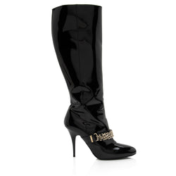 Burberry Patent Leather Chain Knee High Boots - Size 8.5 / 38.5 (SHF-egKFdY)