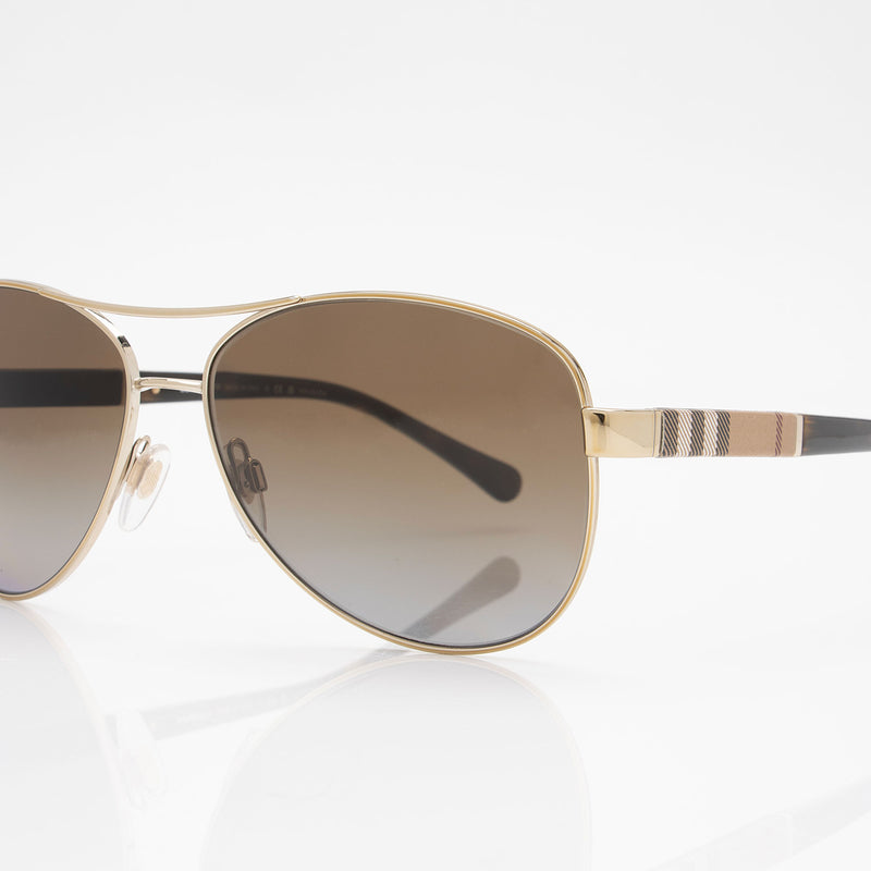 Burberry Polarized Check Aviator Sunglasses (SHF-ZGptFV)