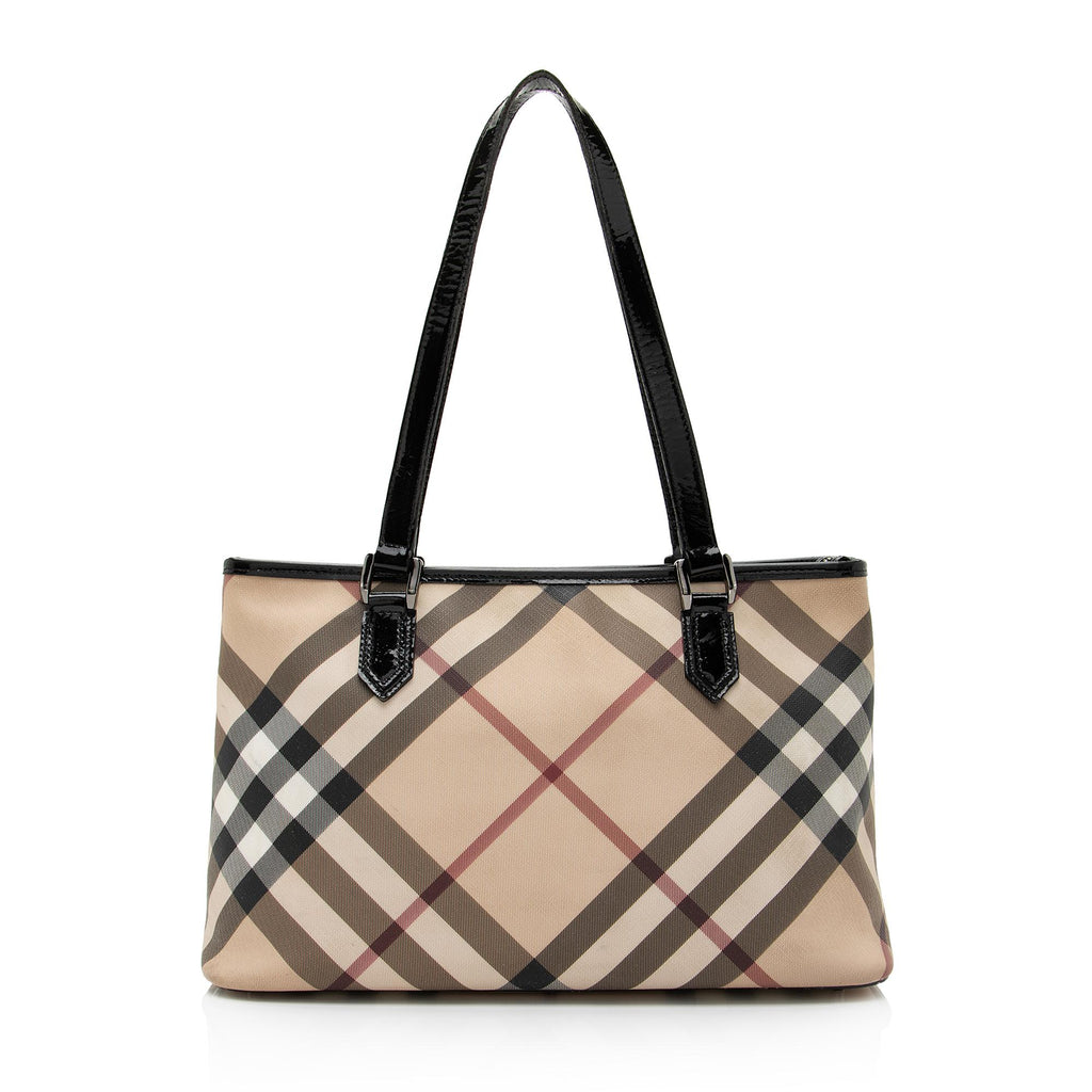 Authentic Burberry nova check bowling hand bag canvas and leather