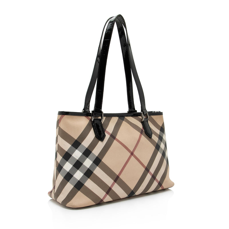 Burberry Signature Checked Tote Bag in White