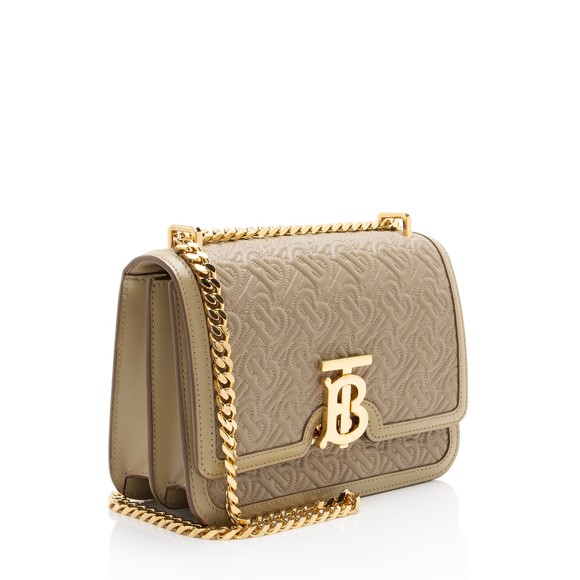 Burberry TB Monogram Embossed Leather Flap Chain Small Shoulder Bag