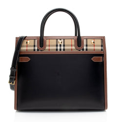 Burberry Vintage Check Smooth Calfskin Title Large Tote (SHF-NtxU8m)