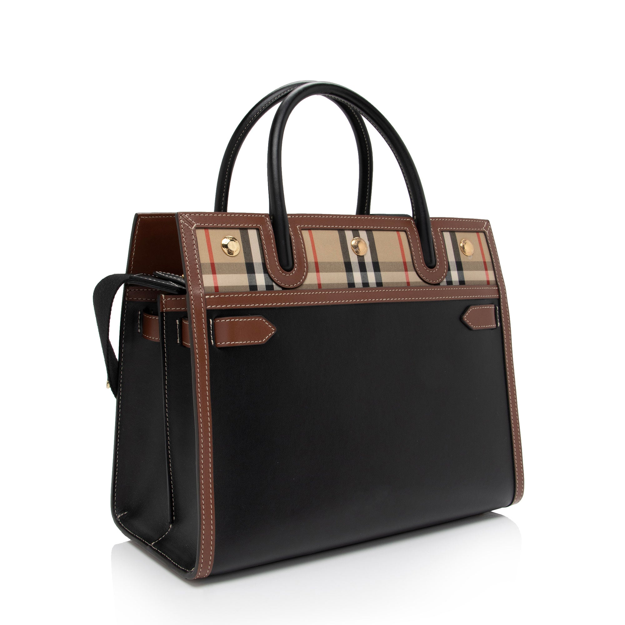 Burberry Vintage Check Smooth Calfskin Title Small Tote (SHF-6YrXPu)