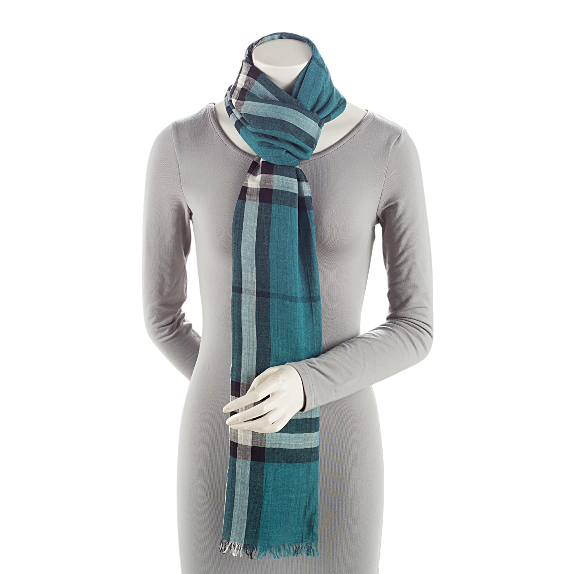 Burberry Wool Silk Lightweight Giant Check Scarf