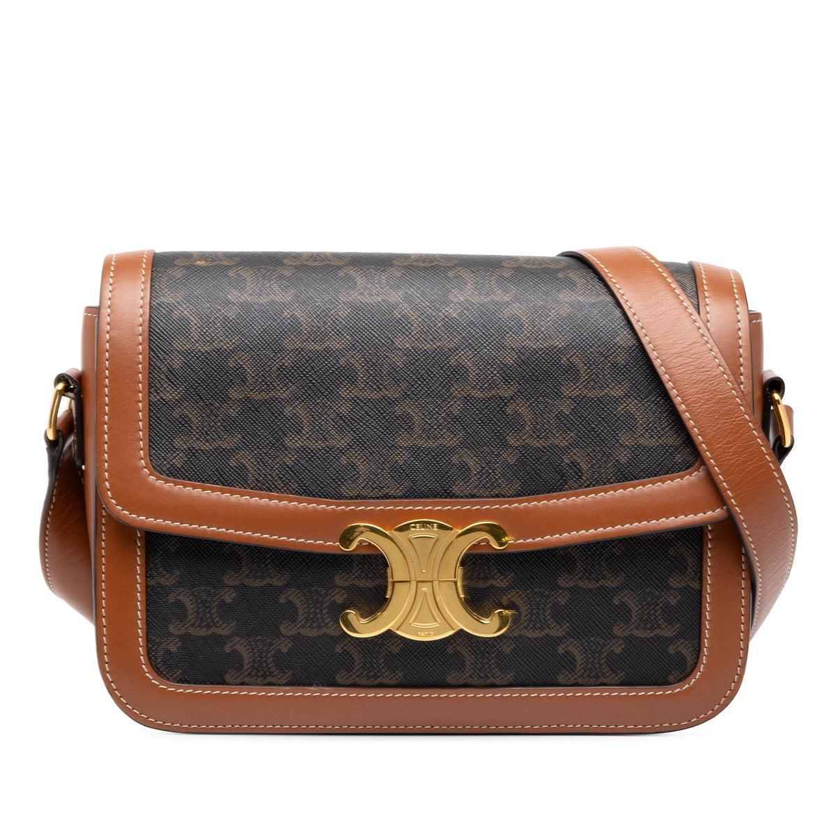 Celine Classique Triomphe Coated Canvas and Calfskin Triomphe Crossbody