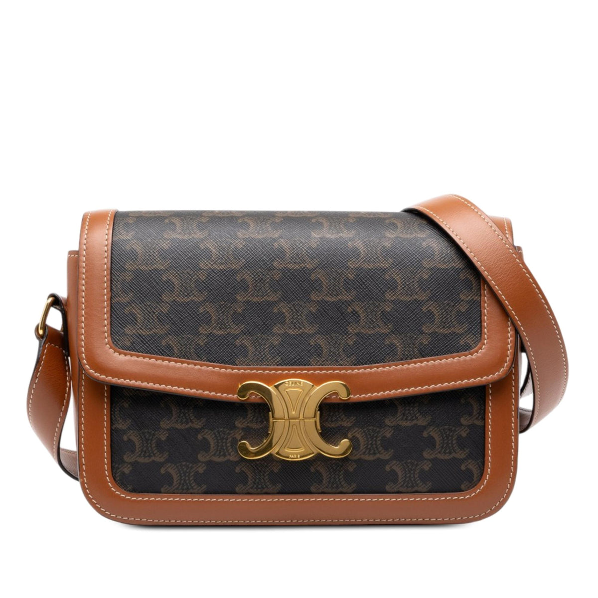 Celine Classique Triomphe Coated Canvas and Calfskin Triomphe Crossbody