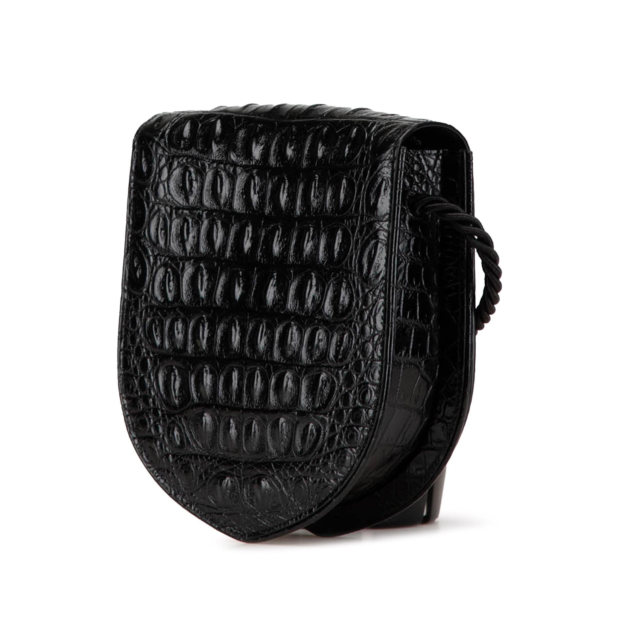 Celine Croc Embossed Leather Ecusson Flap Crossbody
