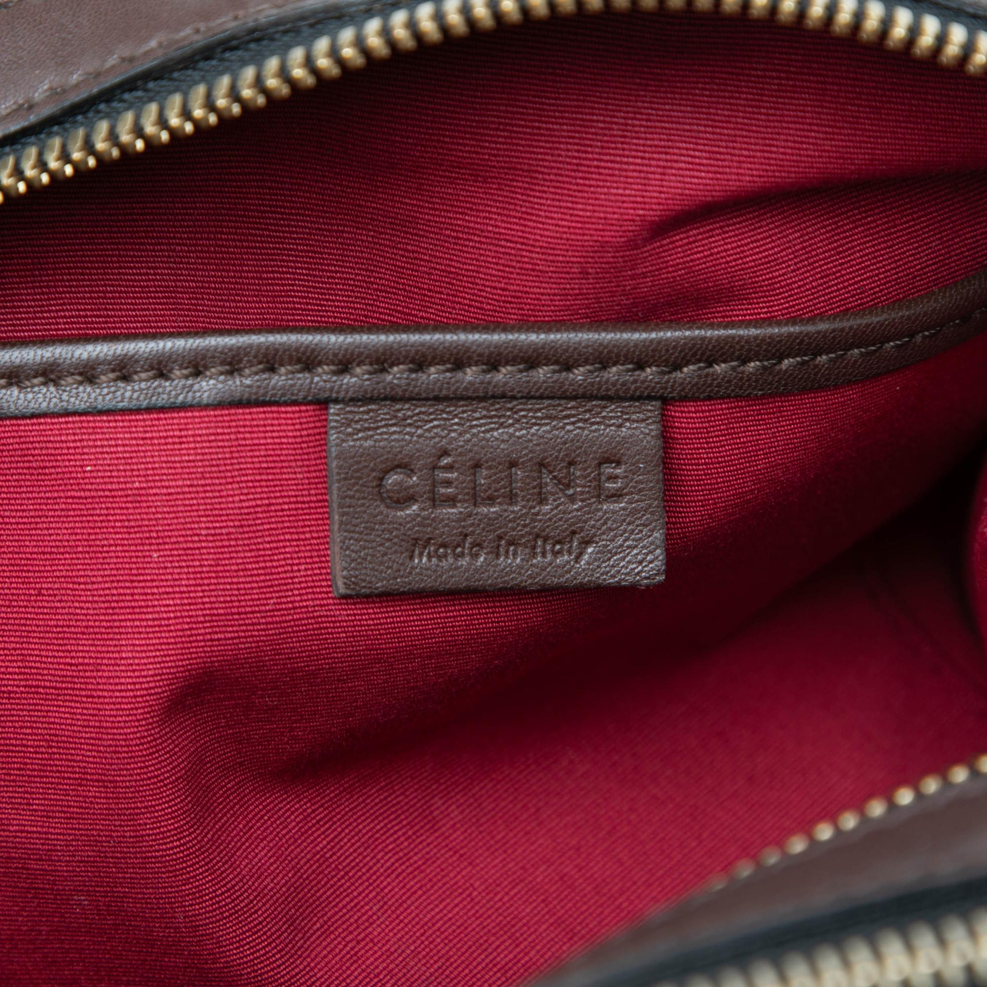 Celine Lambskin Triple Zip Shoulder Bag
