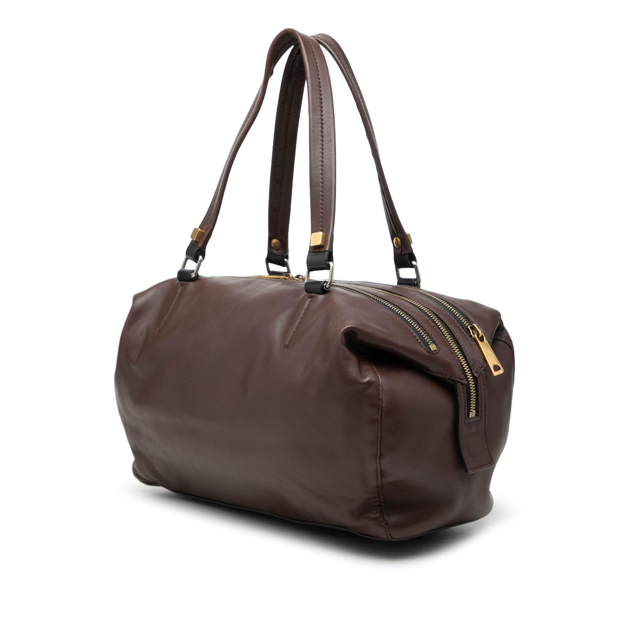 Celine Lambskin Triple Zip Shoulder Bag
