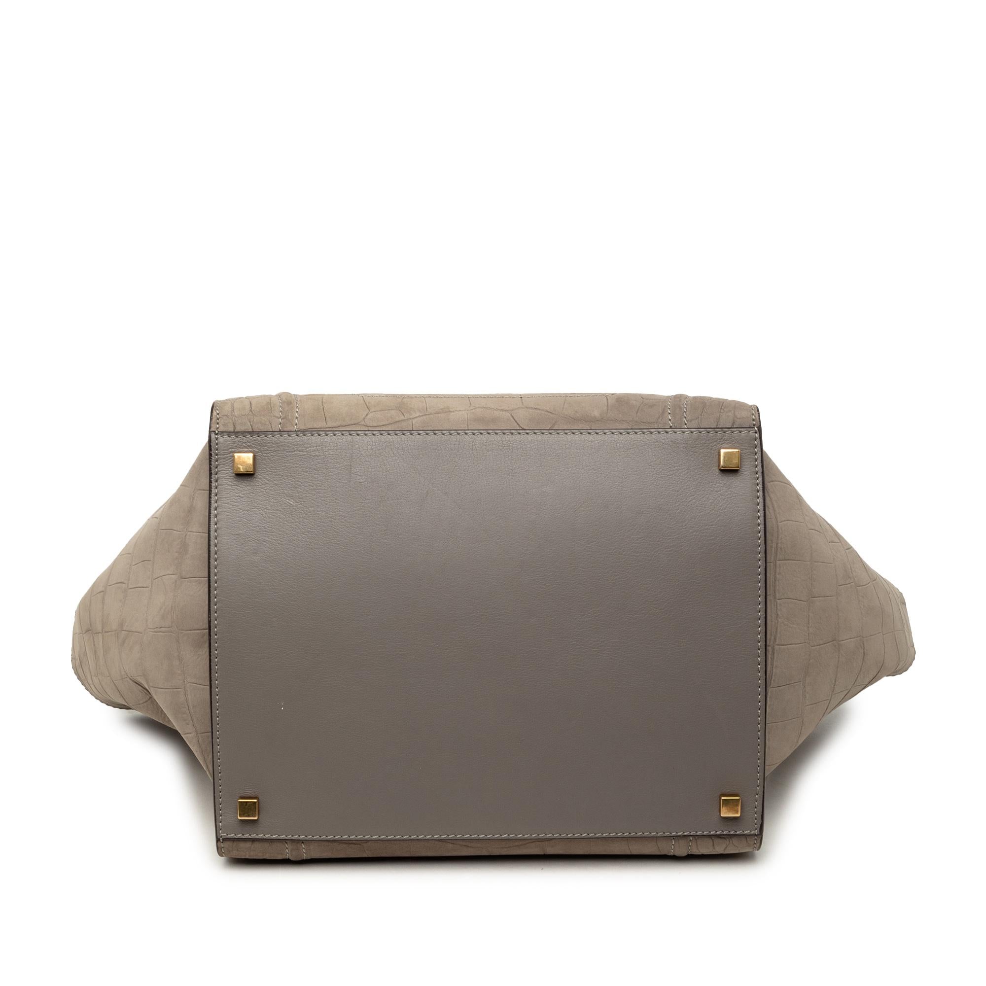 Celine Medium Croc Embossed Leather Luggage Phantom Tote