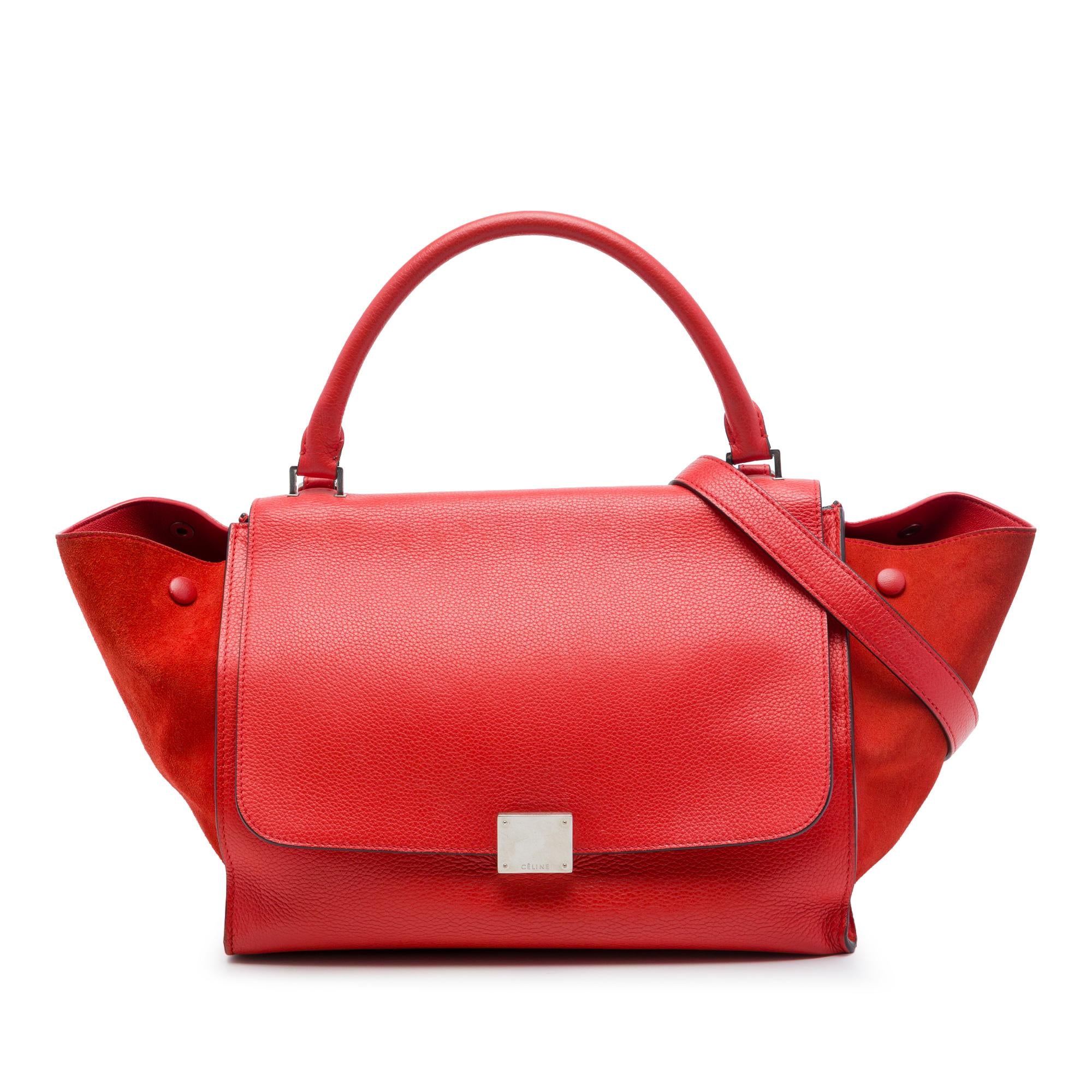 Celine Medium Drummed Calfskin and Suede Trapeze Satchel