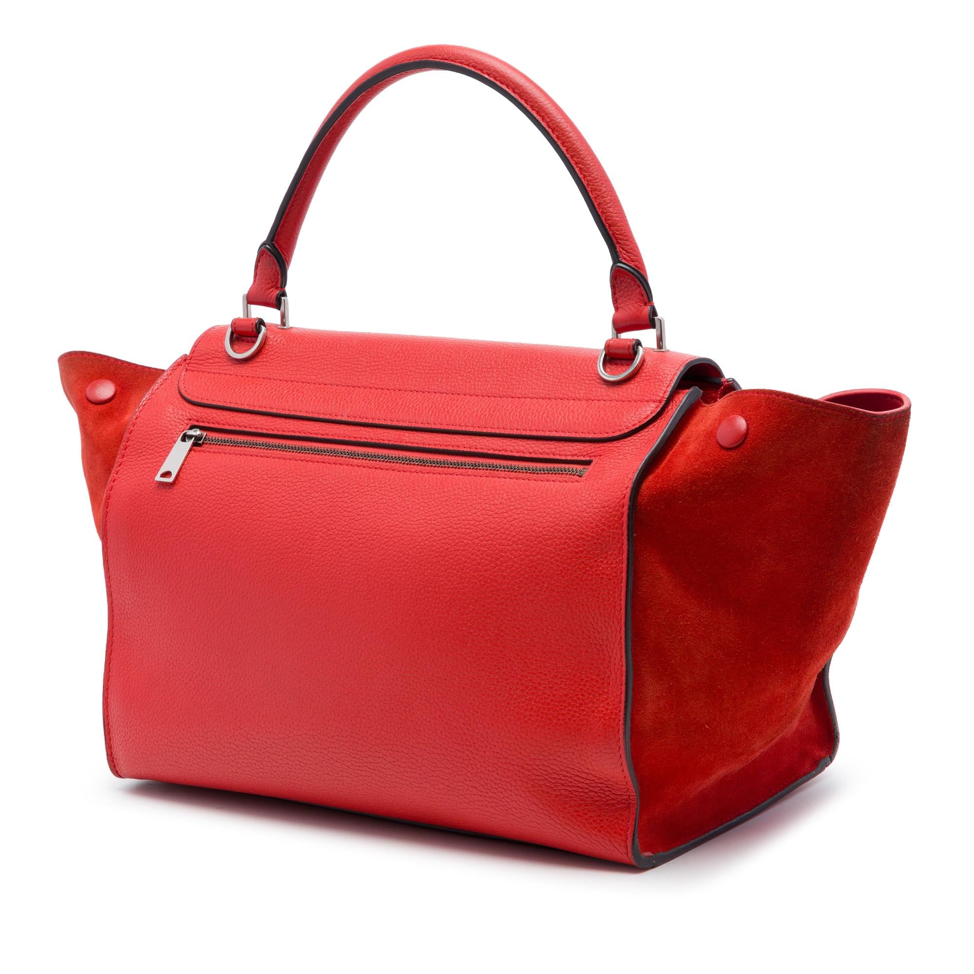 Celine Medium Drummed Calfskin and Suede Trapeze Satchel