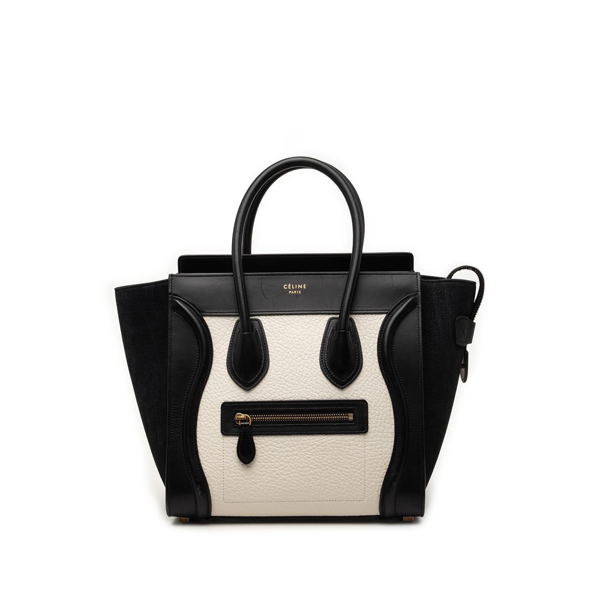 Celine Micro Bicolor Nubuck and Drummed Calfskin Luggage Tote