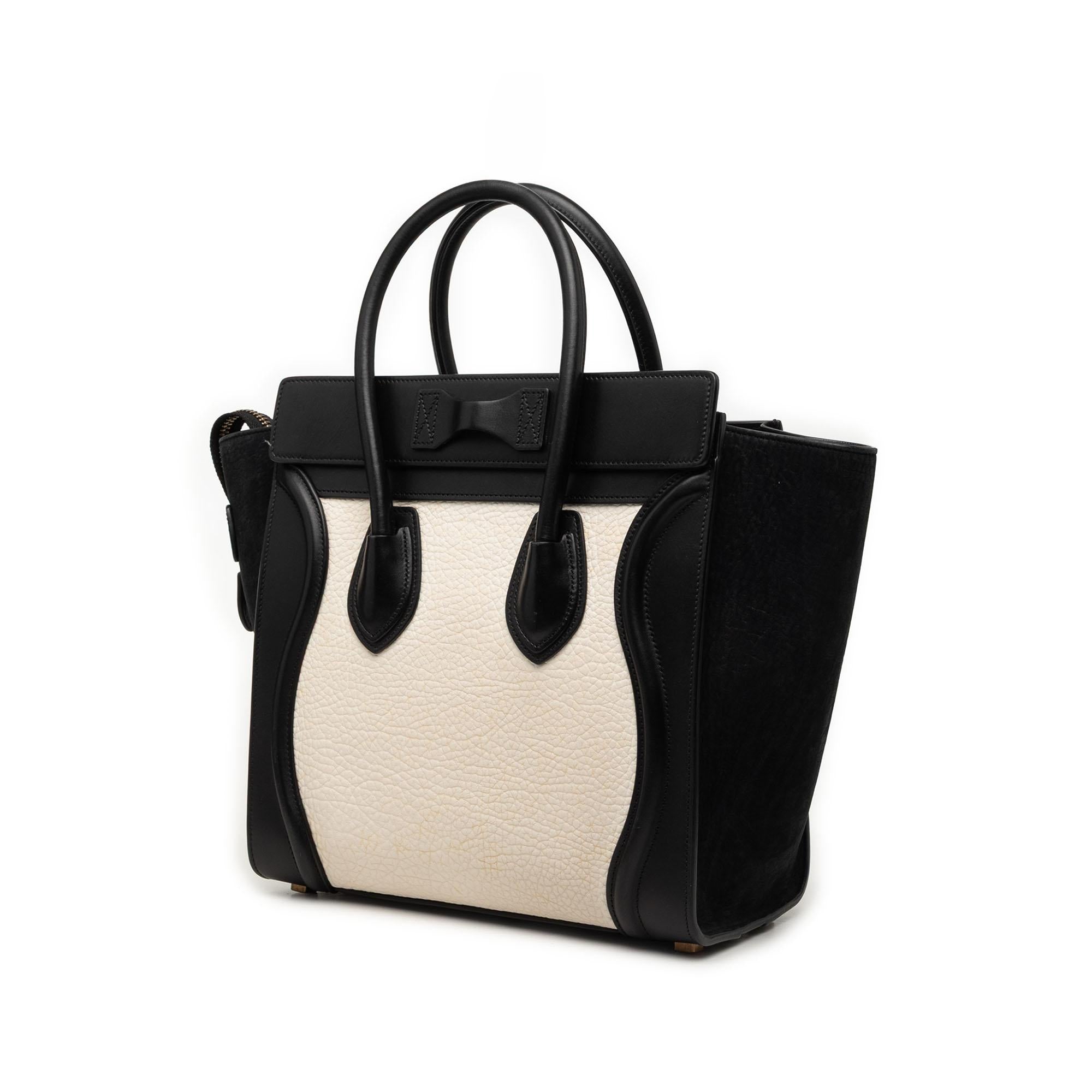 Celine Micro Bicolor Nubuck and Drummed Calfskin Luggage Tote