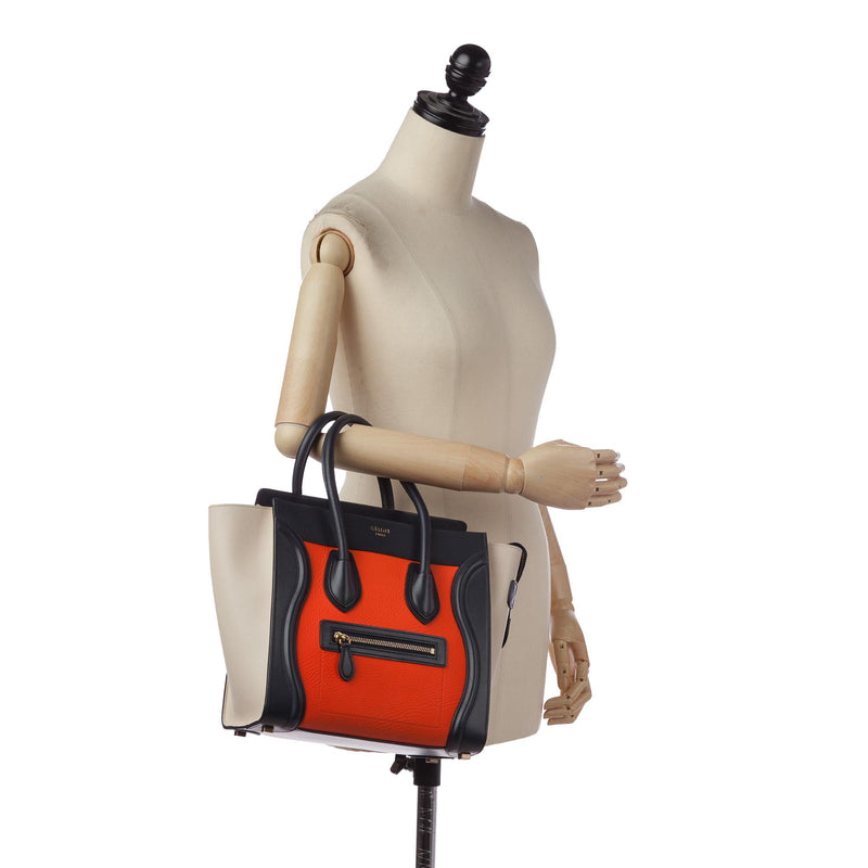 Celine Micro Luggage Tote Tricolor Leather Handbag (SHG-37372)