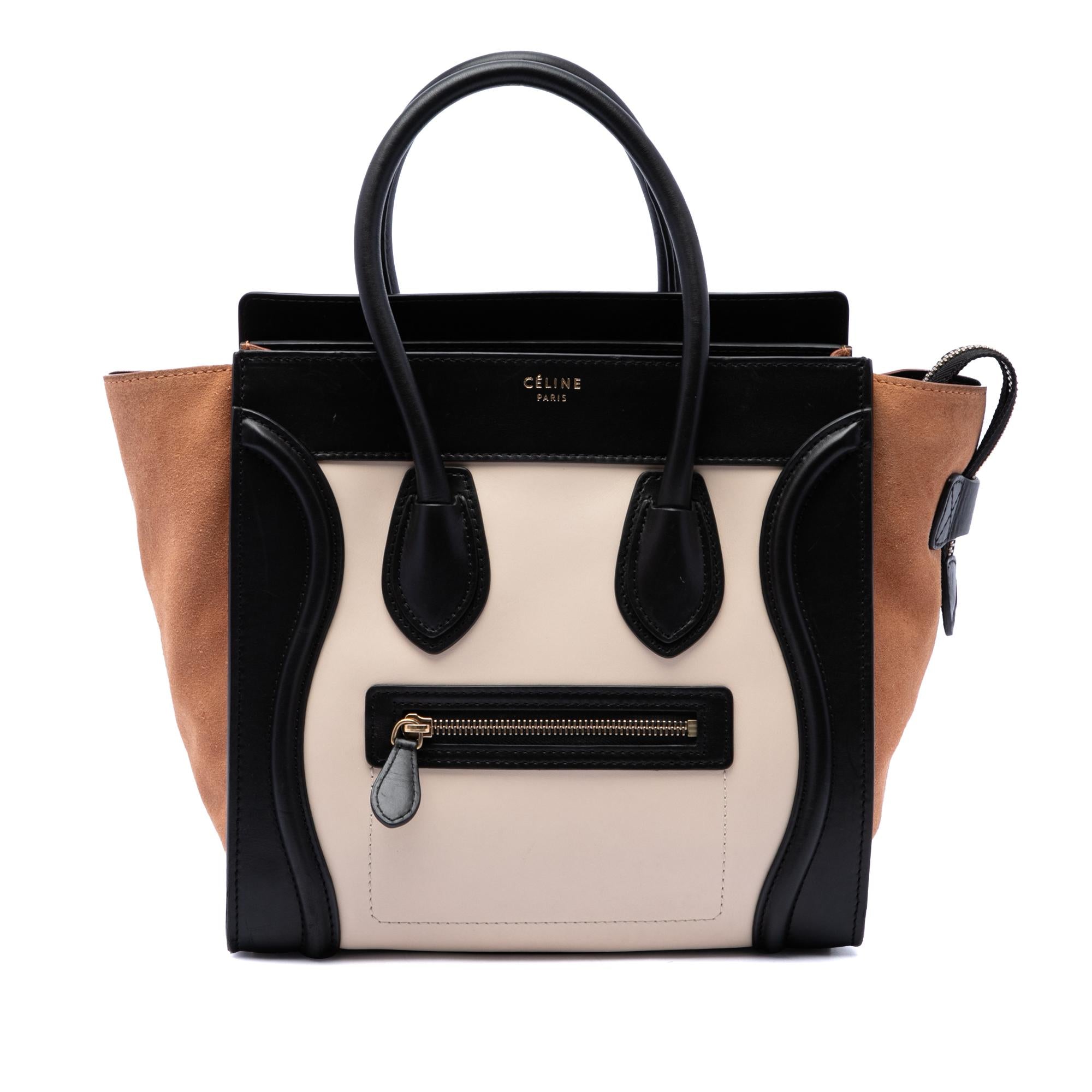 Celine Micro Tricolor Calfskin and Suede Luggage Tote