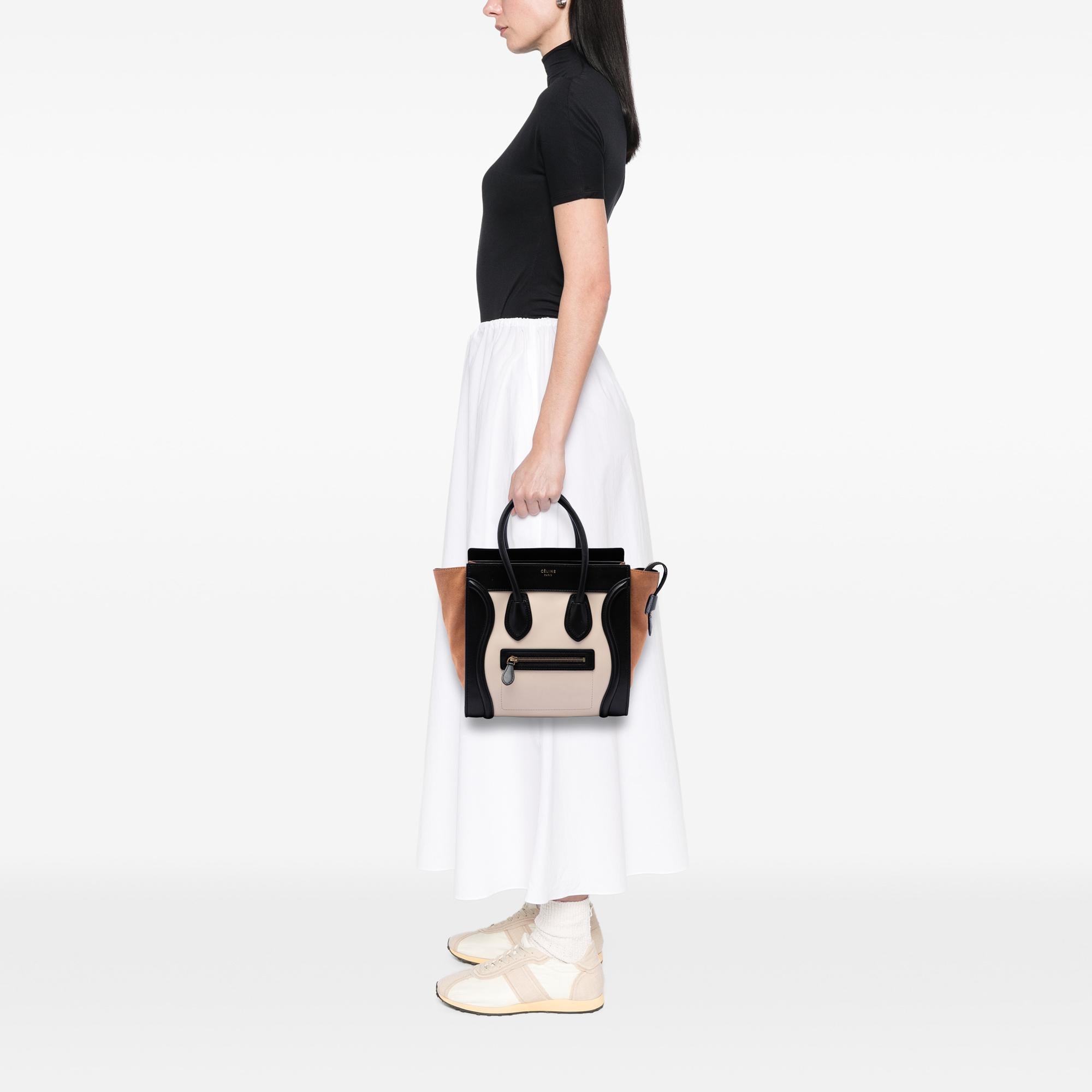 Celine Micro Tricolor Calfskin and Suede Luggage Tote