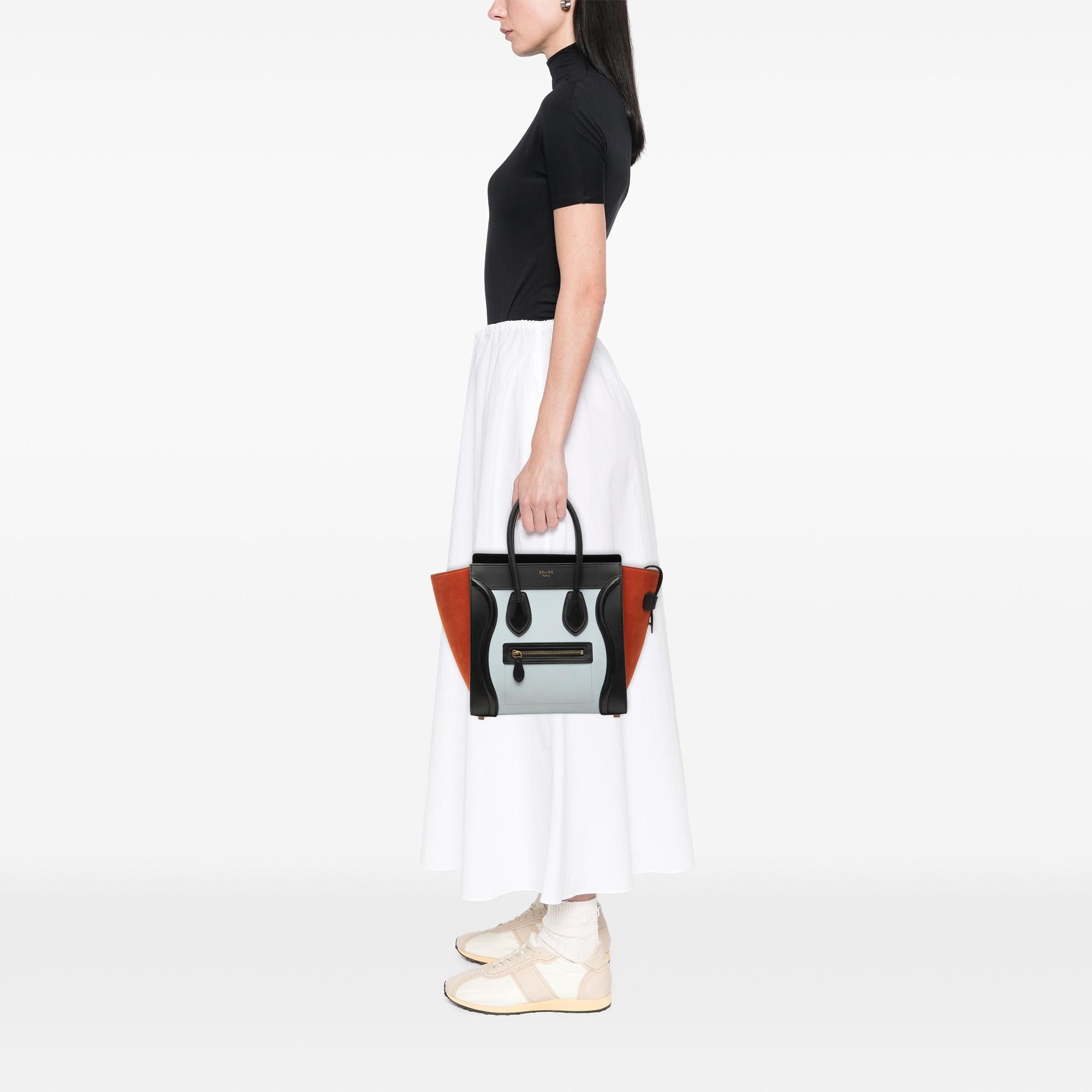 Celine Micro Tricolor Nubuck and Calfskin Luggage Tote