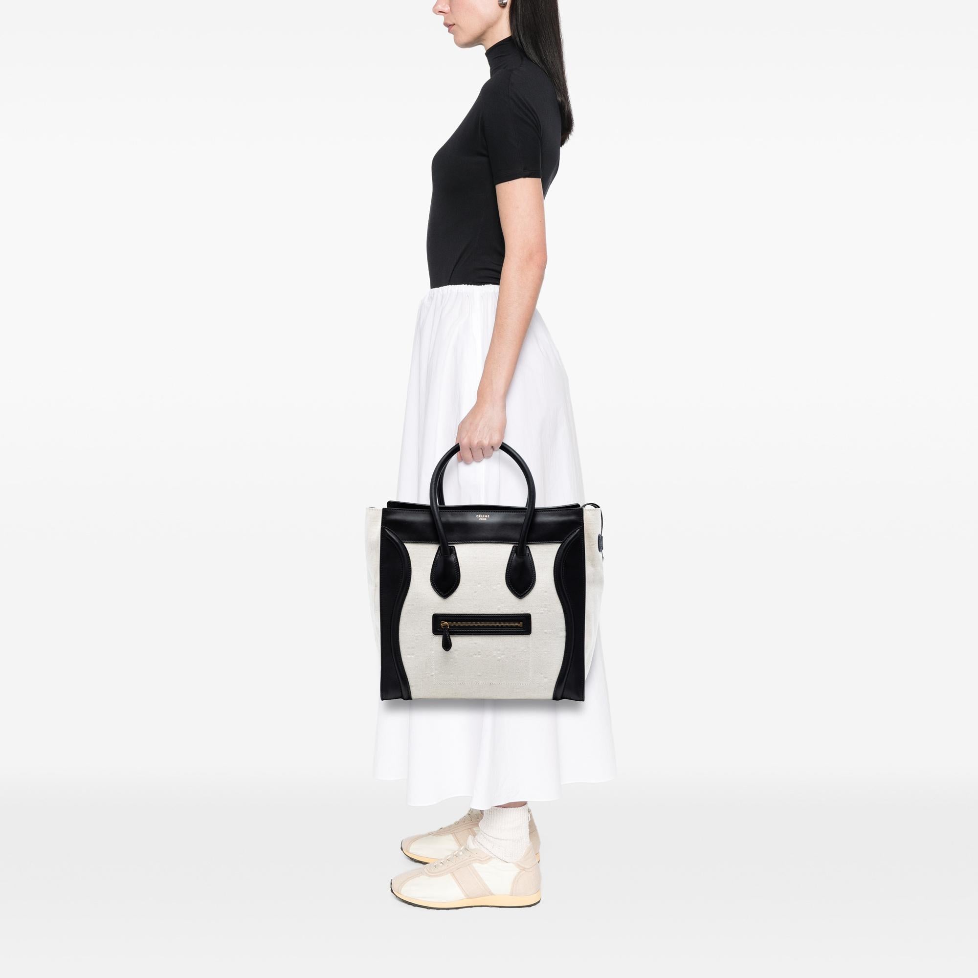 Celine Mini Bicolor Canvas and Leather Luggage Tote