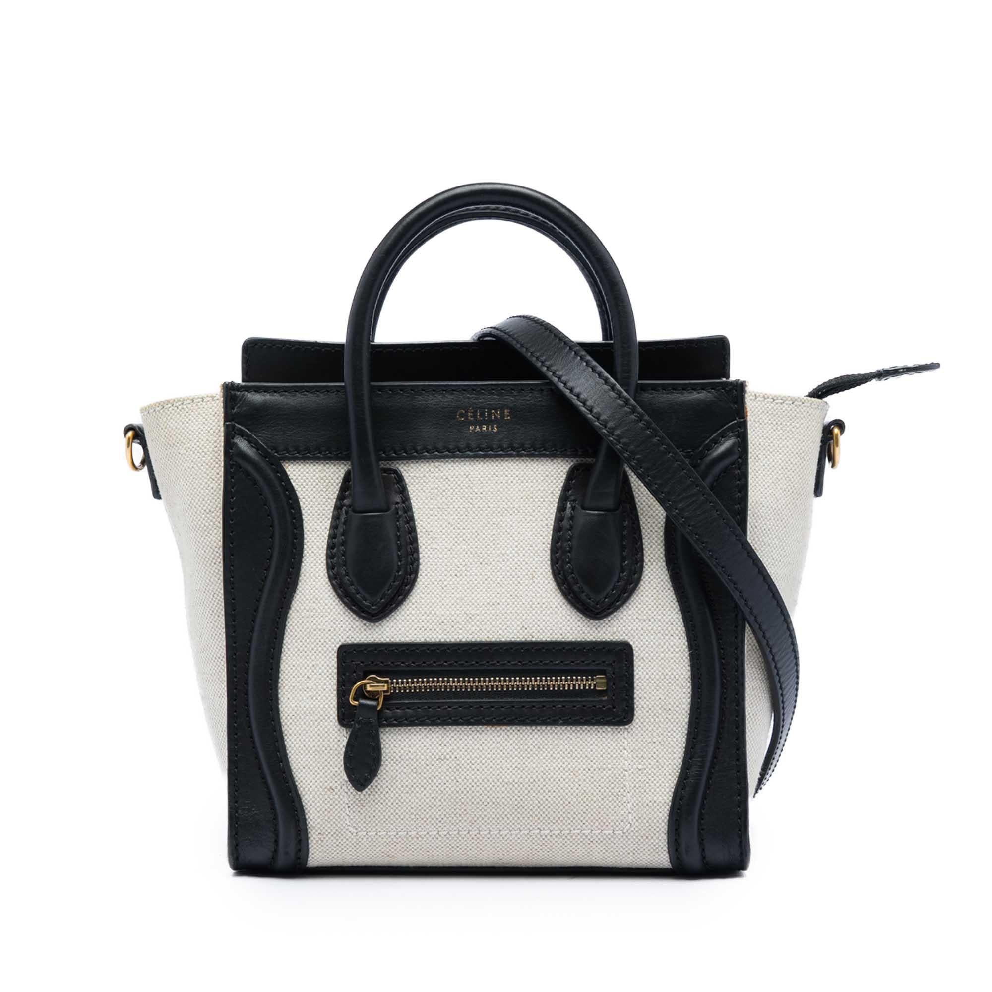 Celine Nano Bicolor Canvas and Leather Luggage Tote