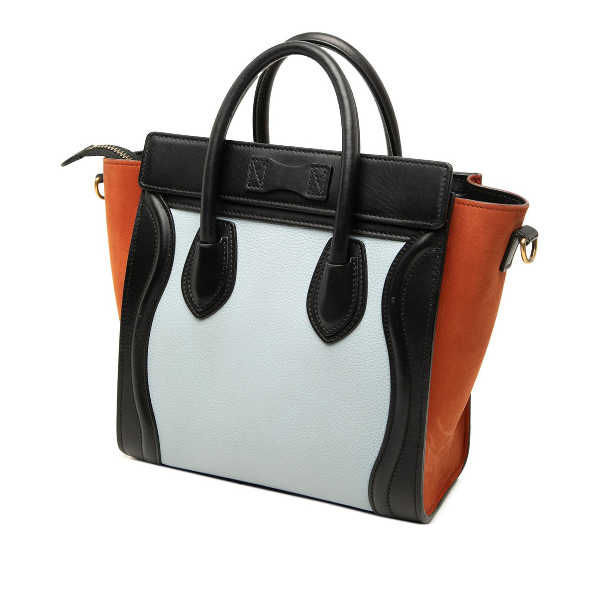 Celine Nano Tricolor Nubuck and Drummed Calfskin Luggage Tote