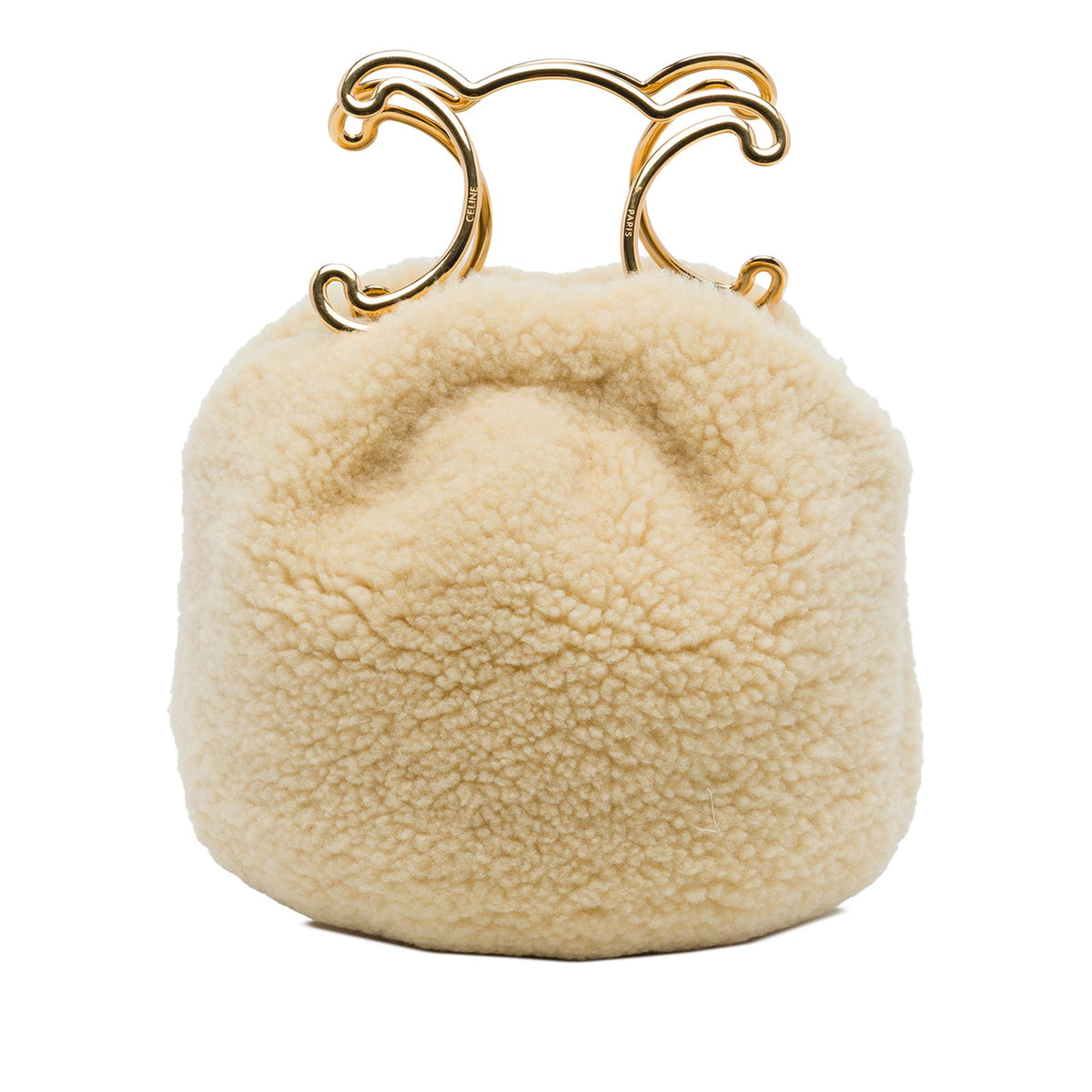 Celine Shearling Triomphe Frame Handbag