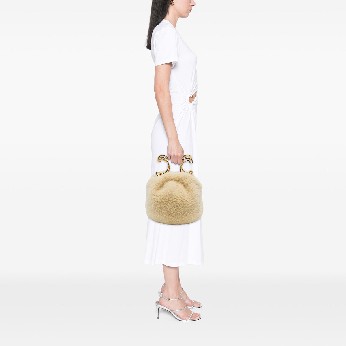 Celine Shearling Triomphe Frame Handbag
